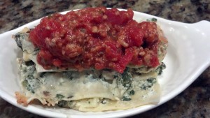 Spinach/Mushroom Lasagna with Veal/Tomato Sauce