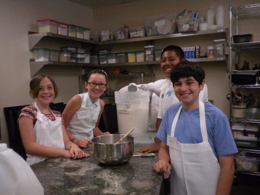 Gavin, Diego & the Girls making Garlic Dinner Rolls