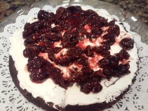 Chantilly Creme and Cooked Cherries on First Layer