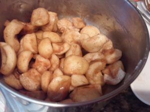 Pears tossed with Cinnamon Mixture.