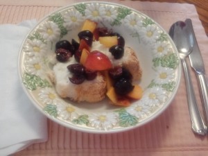 Angel Food Cake with Peaches and Cherries
